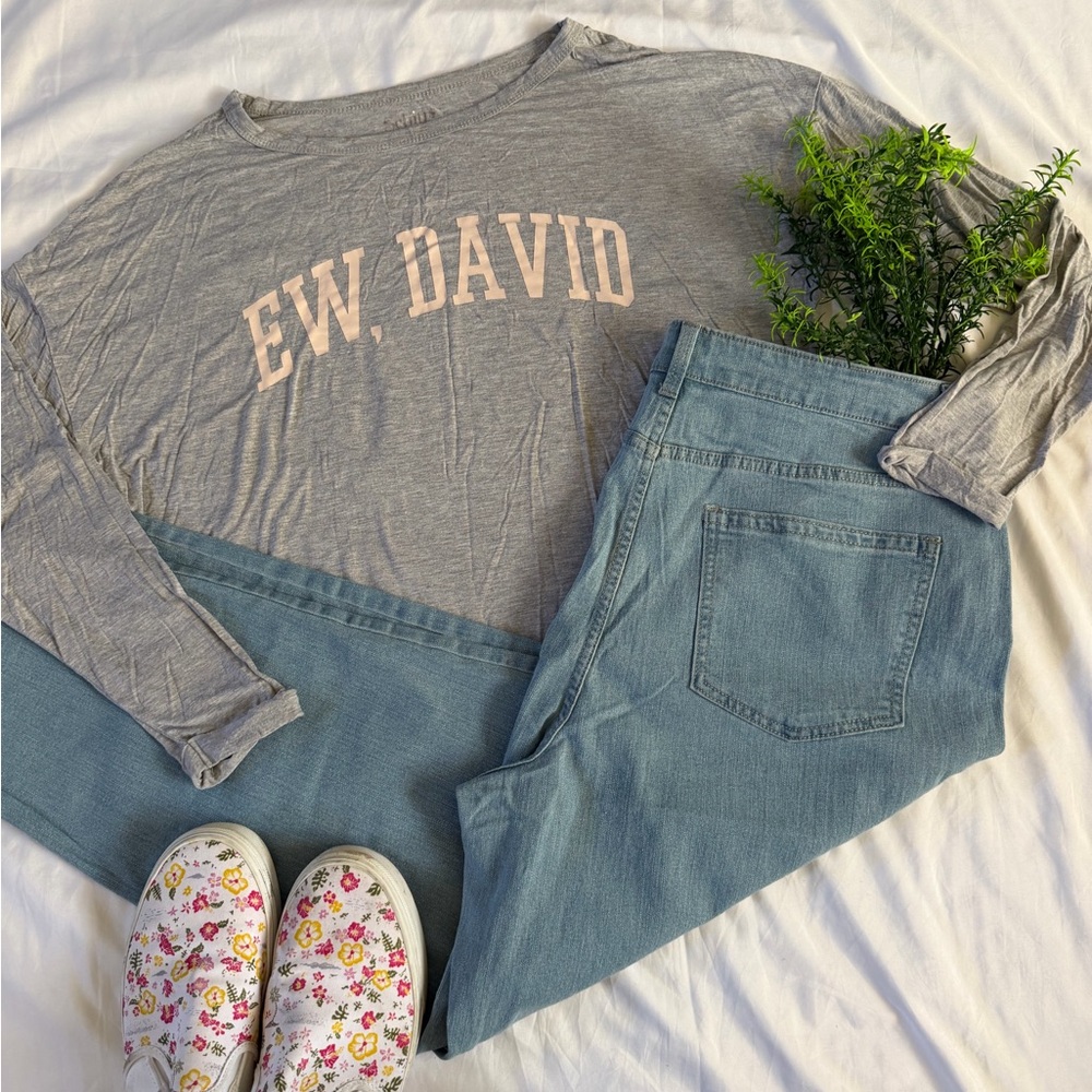 Schitts Creek Gray Cropped Long Sleeve “EW, DAVID” Shirt
